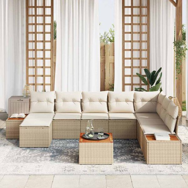 vidaXL Ensemble de canap&eacute; de jardin 9 pcs Beige et cr&egrave;me Polyrotin