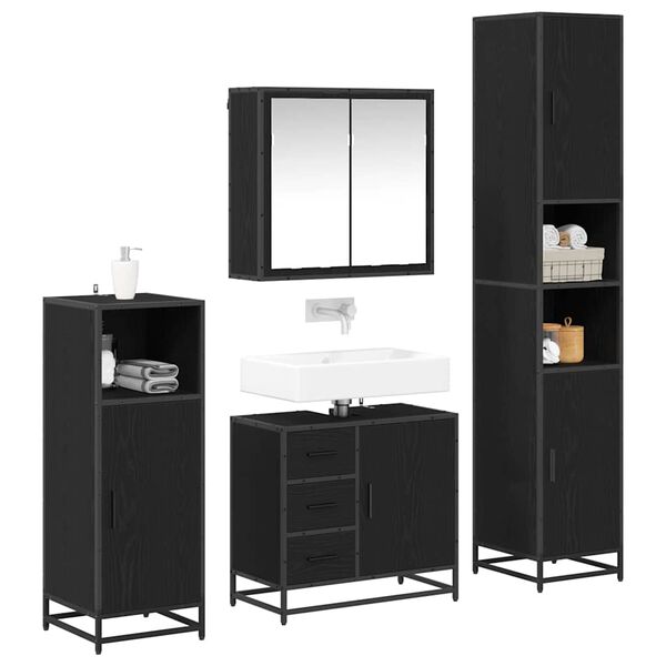 vidaXL Ensemble de mobilier de salle de bain 4 pcs Ch&ecirc;ne noir