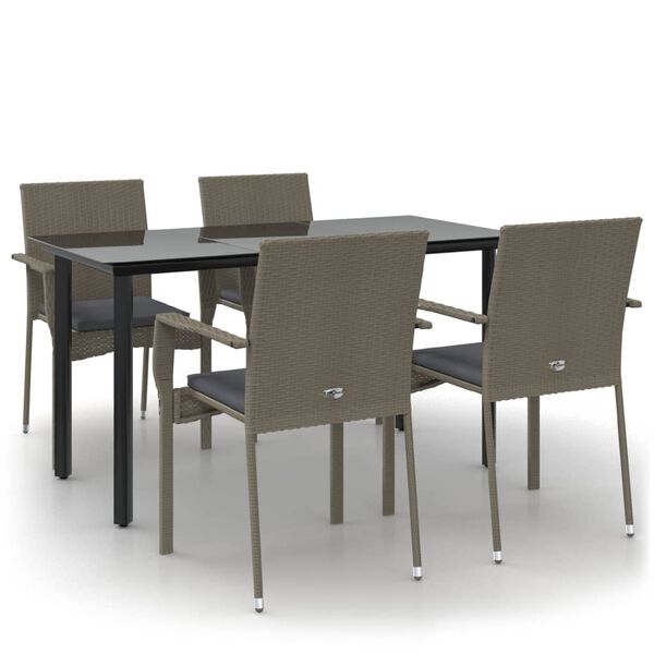 vidaXL Ensemble &agrave; manger de jardin coussins 5 pcs noir et gris