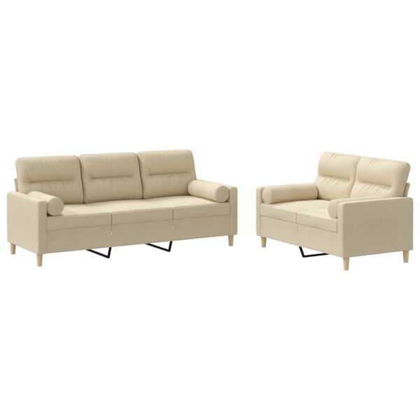 vidaXL Ensemble de canap&eacute;s 2 pcs avec coussins cr&egrave;me tissu