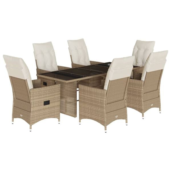 vidaXL Ensemble &agrave; manger de jardin et coussins 9 pcs beige Poly rotin