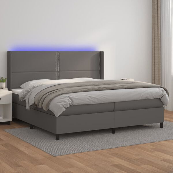 vidaXL Sommier &agrave; lattes de lit matelas LED Gris 200x200 cm Similicuir