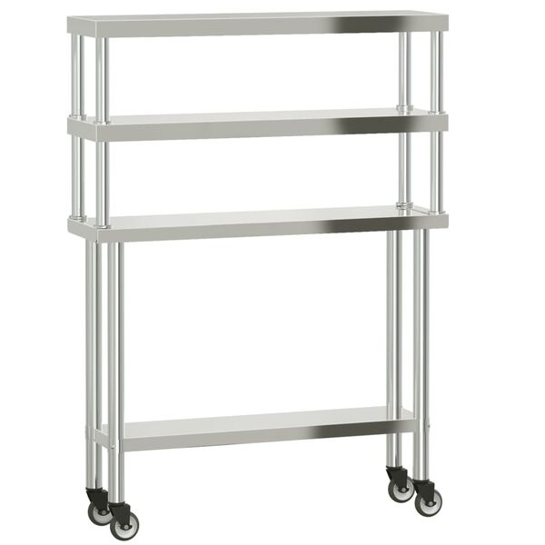 vidaXL Table de travail de cuisine avec étagère 110x30x150 cm inox