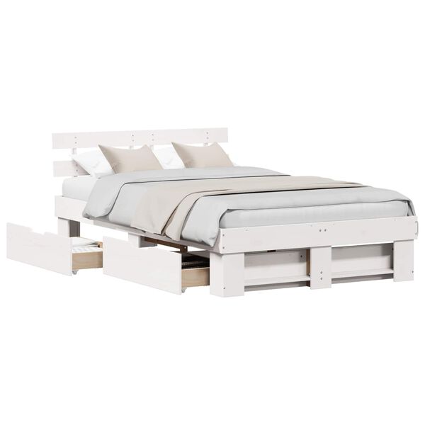 vidaXL Cadre de lit avec t&ecirc;te de lit Blanc 140 x 190 cm Pin massif
