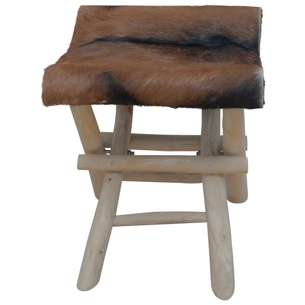 vidaXL Tabouret pliable cuir de ch&egrave;vre et bois de teck massif