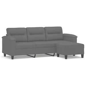 vidaXL Canap&eacute; 3 places repose-pieds Gris fonc&eacute; 180 cm Tissu microfibre