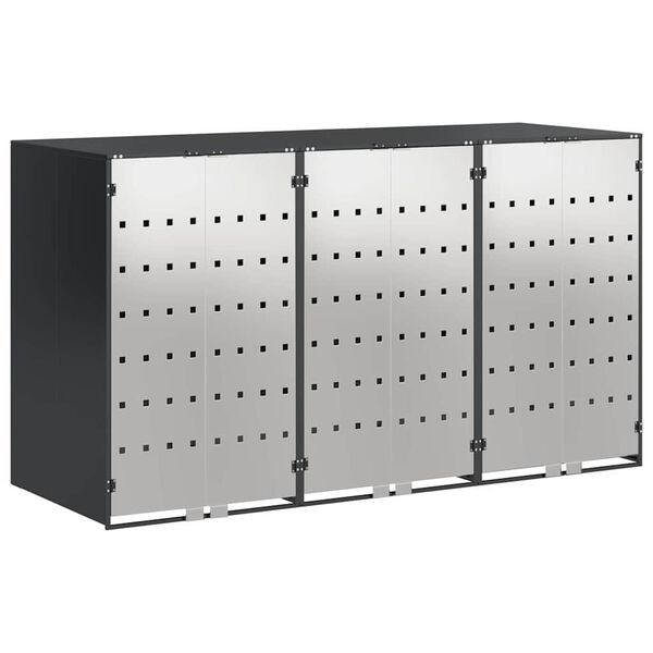 vidaXL Rangement de poubelle à roulettes pour 3 poubelles Anthracite