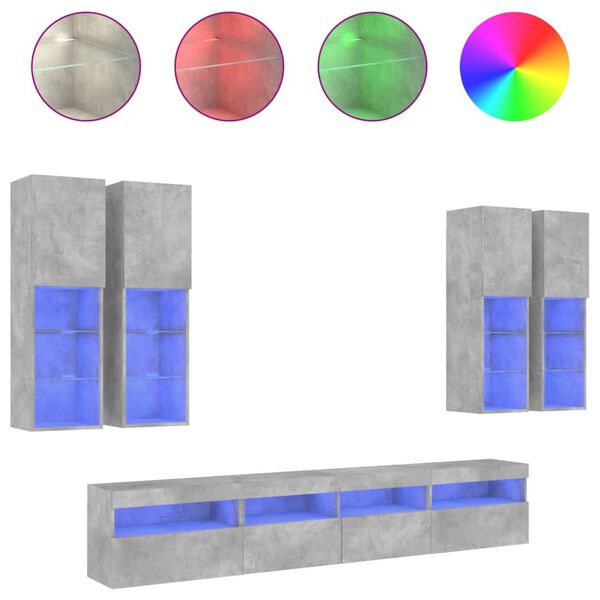 vidaXL Ensemble de meubles TV muraux 7pcs et lumi&egrave;res LED gris b&eacute;ton