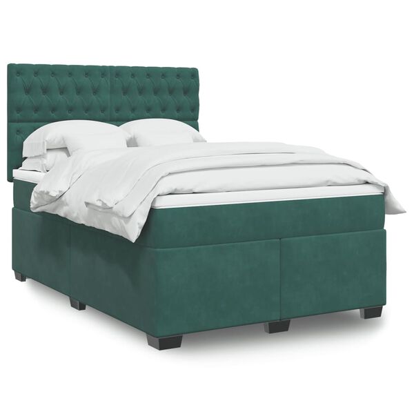 vidaXL Sommier &agrave; lattes de lit et matelas Vert fonc&eacute; 140x190cm Velours