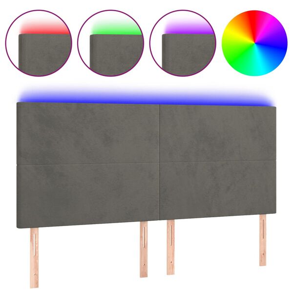 vidaXL T&ecirc;te de lit &agrave; LED Gris fonc&eacute; 180x5x118/128 cm Velours