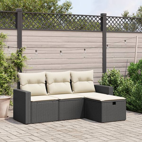 vidaXL Salon de jardin 4 pcs avec coussins noir r&eacute;sine tress&eacute;e