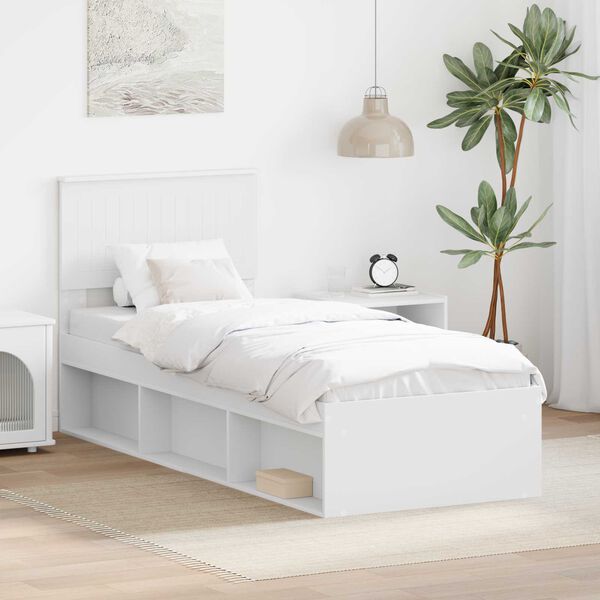 vidaXL Cadre de lit avec t&ecirc;te de lit Blanc 75 x 190 cm Pin massif