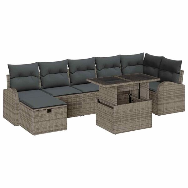 vidaXL Ensemble de canap&eacute; de jardin avec coussin 8 pcs Gris Poly rotin