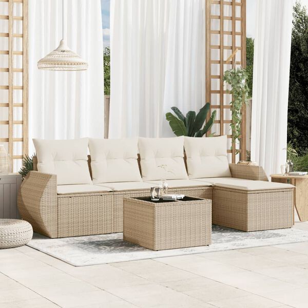 vidaXL Salon de jardin avec coussins 6 pcs beige r&eacute;sine tress&eacute;e