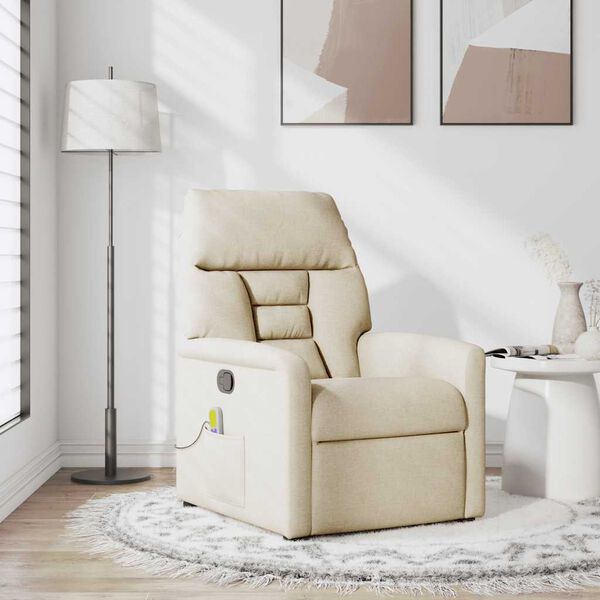 vidaXL Fauteuil de massage inclinable Cr&egrave;me Tissu
