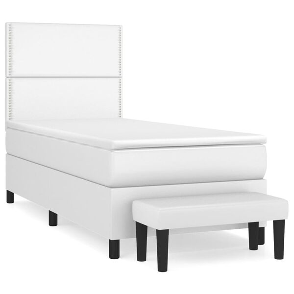 vidaXL Sommier &agrave; lattes de lit avec matelas Blanc 100x200cm Similicuir
