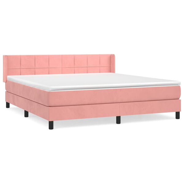 vidaXL Sommier &agrave; lattes de lit avec matelas Rose 180x200 cm Velours