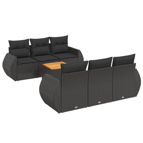 vidaXL Salon de jardin 7 pcs avec coussins noir r&eacute;sine tress&eacute;e