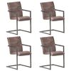 vidaXL Chaises &agrave; manger cantilever lot de 4 marron cuir v&eacute;ritable
