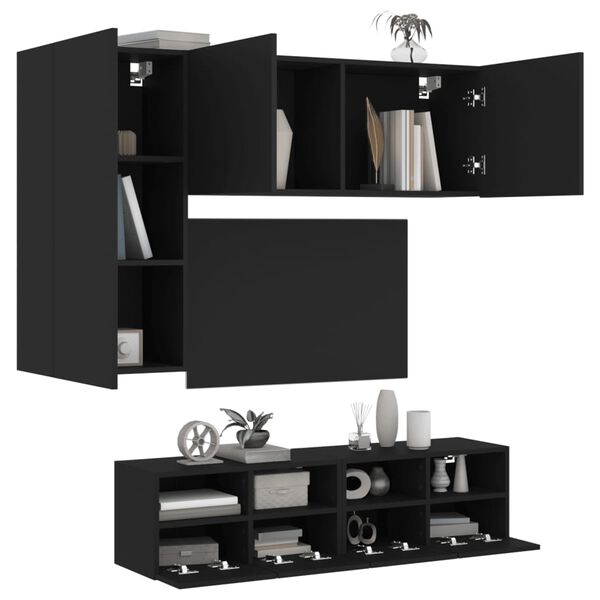 vidaXL Unit&eacute;s murales TV 4 pcs noir bois d'ing&eacute;nierie