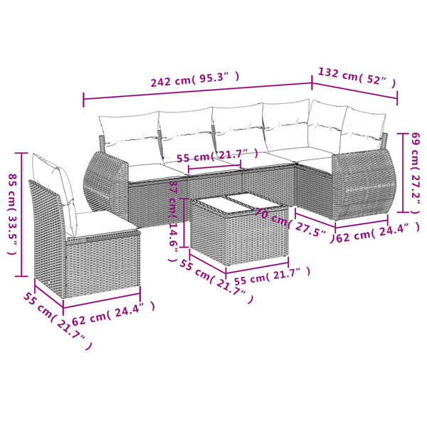 vidaXL Salon de jardin avec coussins 7 pcs marron r&eacute;sine tress&eacute;e