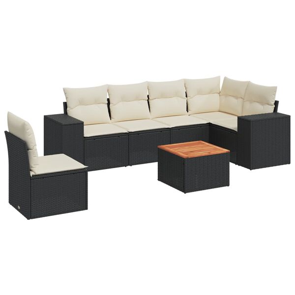 vidaXL Salon de jardin 7 pcs avec coussins noir r&eacute;sine tress&eacute;e