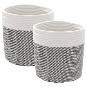 vidaXL Paniers de rangement 2 pcs gris et blanc &Oslash;28x28 cm coton