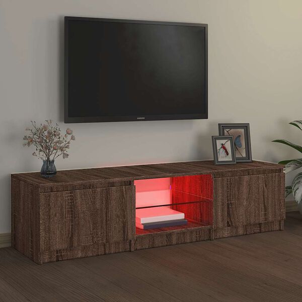 vidaXL Meuble TV avec lumi&egrave;res LED Ch&ecirc;ne marron 140x40x36 cm