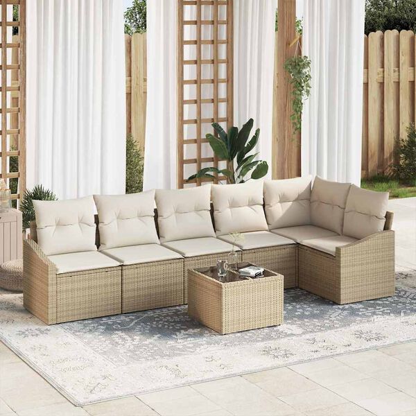 vidaXL Ensemble de Canap&eacute;s avec coussin 7 pcs Beige polyrotin