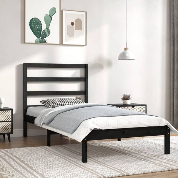 vidaXL Cadre de lit sans matelas noir 100x200 cm bois massif de pin