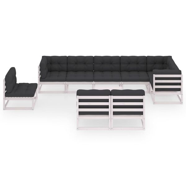 vidaXL Salon de jardin 10 pcs avec coussins Bois de pin massif