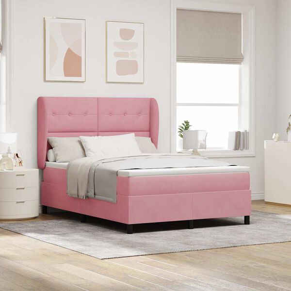 vidaXL Lit &agrave; ressorts avec matelas Rose 200 x 160 cm Polyester