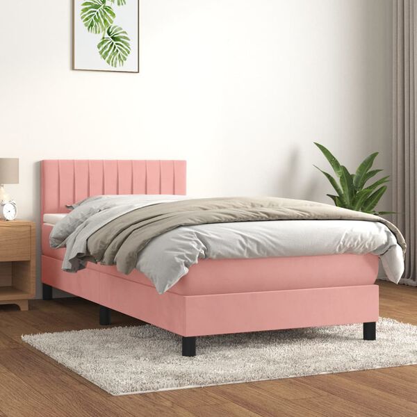 vidaXL Sommier &agrave; lattes de lit avec matelas Rose 100x200 cm Velours