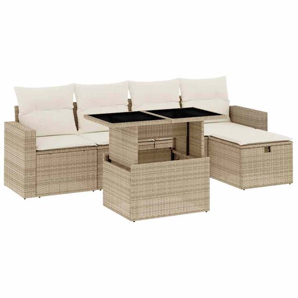 vidaXL Salon de jardin avec coussins 6 pcs beige r&eacute;sine tress&eacute;e