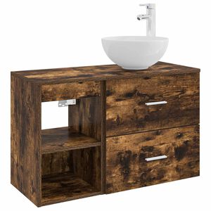 vidaXL Ensemble de mobilier de salle de bain 2 pc Ch&ecirc;ne fum&eacute;
