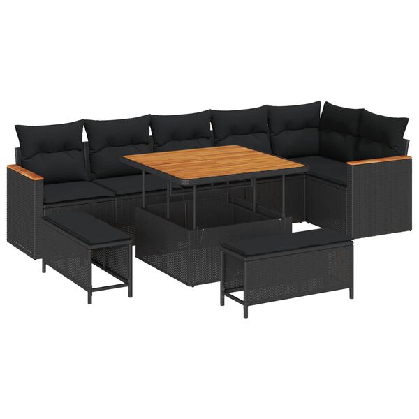 vidaXL Ensemble de canap&eacute; de jardin avec coussin 9 pcs Noir Poly rotin