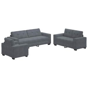 vidaXL Canap&eacute; 3 pcs Gris fonc&eacute; Tissu en lin m&eacute;lang&eacute;