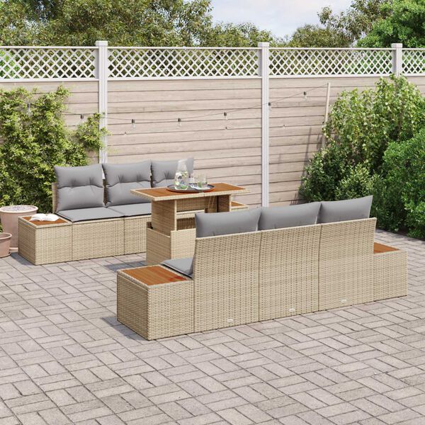 vidaXL Ensemble de canap&eacute; de jardin 7 pcs Beige Poly rotin