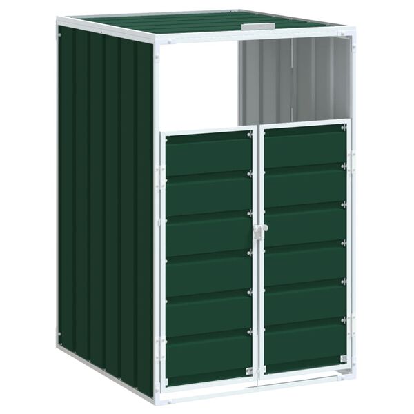 vidaXL Rangement &agrave; roulettes pour poubelles pour bac unique vert acier