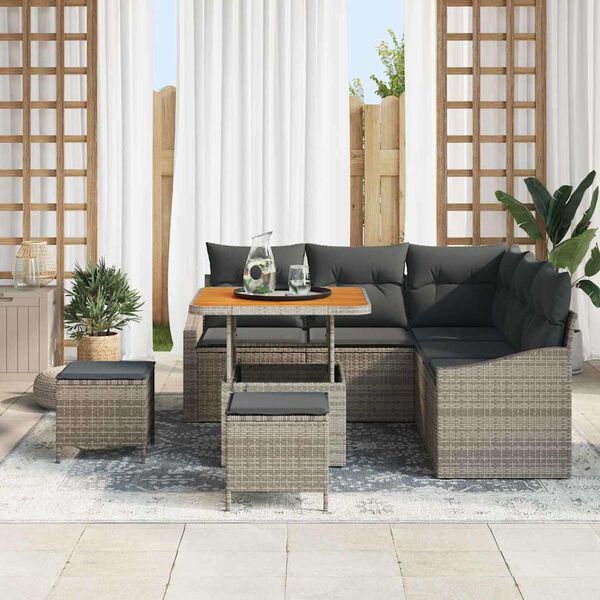 vidaXL Ensemble de canap&eacute; de jardin avec coussin 8 pcs Gris Poly rotin