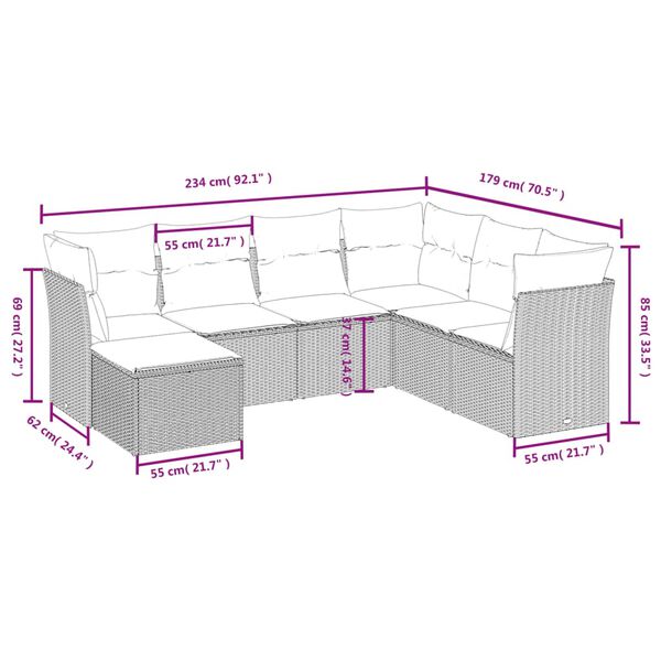 vidaXL Salon de jardin 7 pcs avec coussins noir r&eacute;sine tress&eacute;e