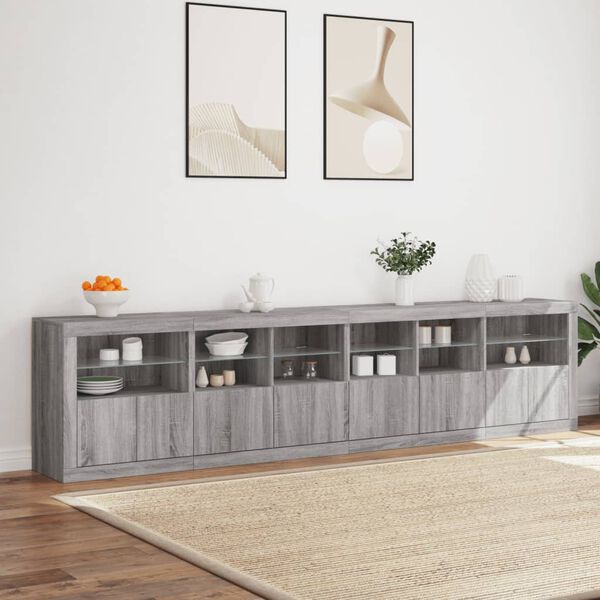 vidaXL Buffet avec lumi&egrave;res LED sonoma gris 283x37x67 cm