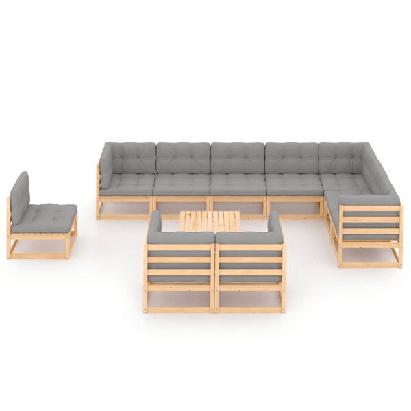vidaXL Salon de jardin 11 pcs avec coussins Bois de pin massif