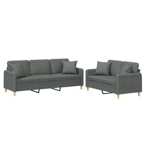 vidaXL Ensemble de canap&eacute;s 2 pcs coussins gris fonc&eacute; tissu