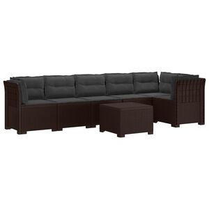 vidaXL Canap&eacute; de Jardin 6 Places avec Coussins Aspect Rattan PP Marron
