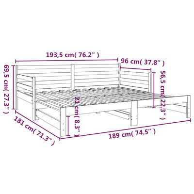 vidaXL Lit coulissant sans matelas gris 2x(90x190) cm