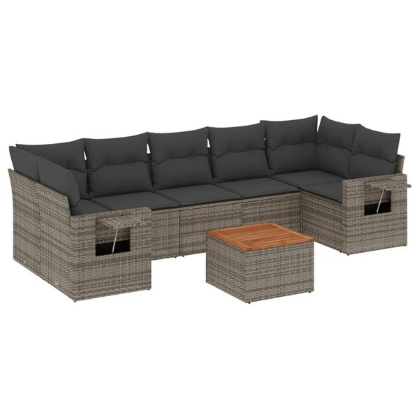 vidaXL Salon de jardin 8 pcs avec coussins gris r&eacute;sine tress&eacute;e
