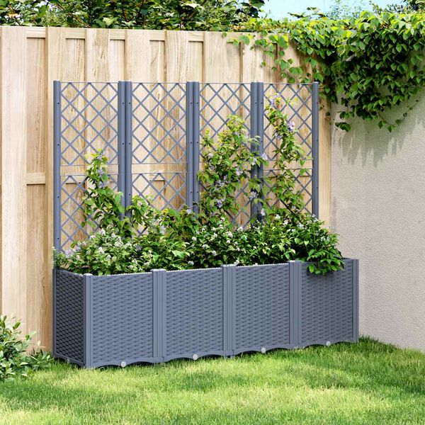 vidaXL Jardini&egrave;re avec treillis bleu gris 160x40x140 cm PP