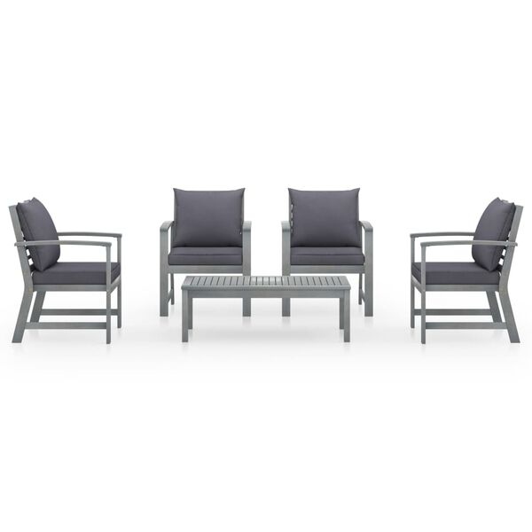 vidaXL Salon de jardin 5 pcs avec coussin Bois d'acacia solide Gris
