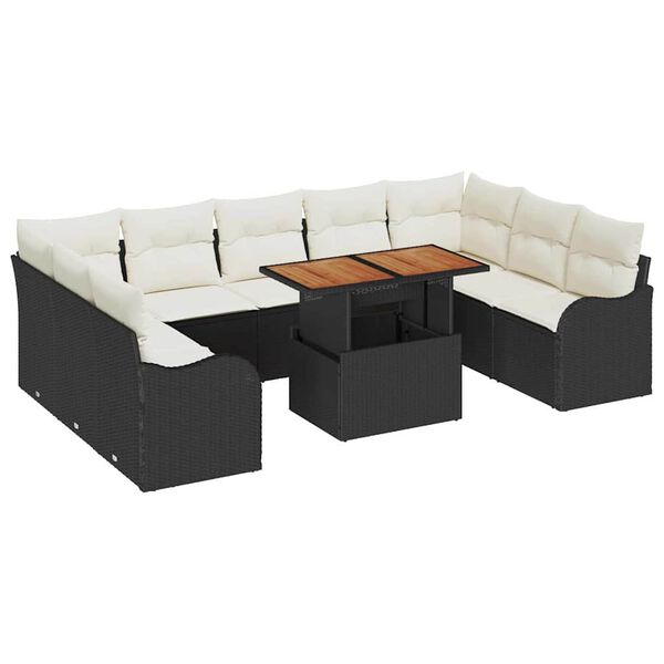 vidaXL Ensemble de canap&eacute; de jardin avec coussin 10 pcs Noir et cr&egrave;me